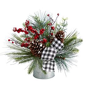 12” Frosted Pinecones and Berries in Vase