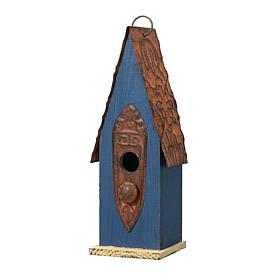 13.25"H Retro Blue Solid Wood Slim Cottage Outdoor Garden Birdhouse