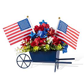 14" Patriotic Metal Wagon Centerpiece with Hydrangeas