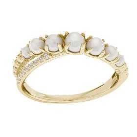14K Gold 2-4mm Cultured Pearl and Diamond Band Ring