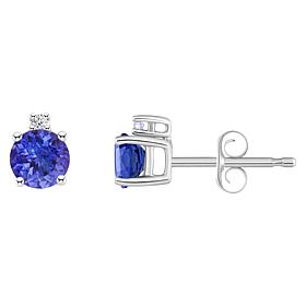 14K Gold 4mm Round Tanzanite and Diamond Accent Stud Earrings