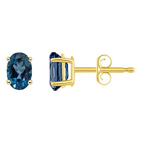 14K Gold 6x4mm Oval-Cut London Blue Topaz Stud Earrings