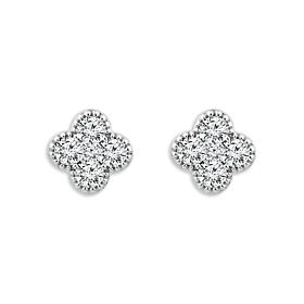 14K White Gold 1/2ctw Pave' Diamond Flower Stud Earrings