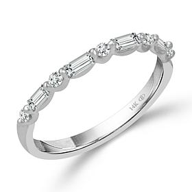 14K White Gold 1/4ctw Diamond Round and Baguette Anniversary Ring