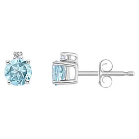 14K White Gold 4mm Round Gemstone and Diamond Accent Stud Earrings