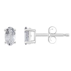 14K White Gold 5x3mm Oval-Cut Gemstone Stud Earrings
