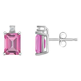 14K White Gold 6x4mm Emerald-Cut Gemstone and Diamond Stud Earrings