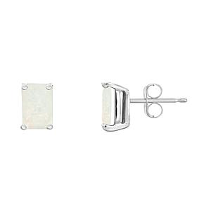 14K White Gold 6x4mm Emerald-Cut Gemstone Stud Earrings