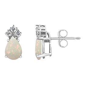 14K White Gold 7x5mm Pear-Shaped Gemstone and 3-Diamond Stud Earrings