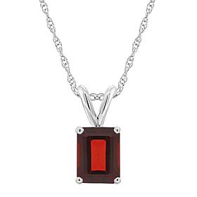 14K White Gold Gemstone 8x6mm Emerald-Cut Pendant with Chain