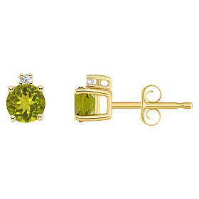 14K Yellow Gold 4mm Round Gemstone and Diamond Accent Stud Earrings