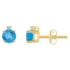 14K Yellow Gold 4mm Round Gemstone and Diamond Accent Stud Earrings