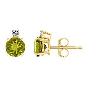 14K Yellow Gold 5mm Round Gemstone and Diamond Accent Stud Earrings