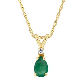 14K Yellow Gold Gem and Diamond Accent 7x5mm Pear Pendant with Chain