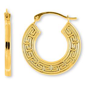 14K Yellow Gold Polished Greek Key Hoop Earrings