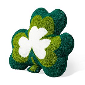 14"L St. Patrick's Day Hooked Shamrock-shaped Pillow