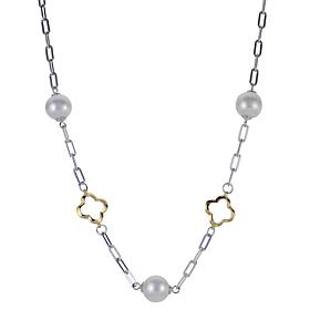 16" Two-Tone 8-8.5mm Cultured Freshwater Pearl Clover Necklace