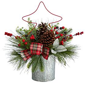 17” Pinecone and Berries Christmas with Decorative Metal Vase