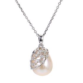 18" 11-12mm Cultured Pearl Sterling Silver End Cap Drop Necklace