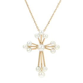 18" 14K Gold 3.5-4.5mm Cultured Freshwater Pearl Cross Necklace