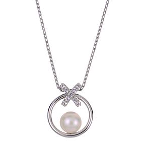 18" 7-7.5mm Cultured Pearl and Created Gem Bow Hoop Necklace