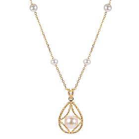 18" 7-8mm Cultured Pearl Gold-Plated Openwork Drop Station Necklace