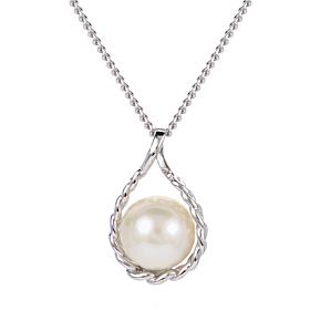 18" 8-8.5mm Cultured Pearl Braid-Detailed Floating Drop Necklace