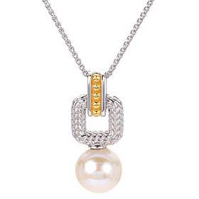 18" 8-8.5mm Cultured Pearl Two-Tone Wheat-Textured Drop Necklace