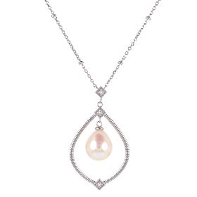 18" 9-10mm Cultured Pearl and White Topaz Open Pear Drop Necklace