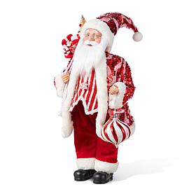 18" Faux Fur Christmas Peppermint Santa Figurine
