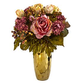 19 in. Peony Artificial Arrangement in Gold Vase
