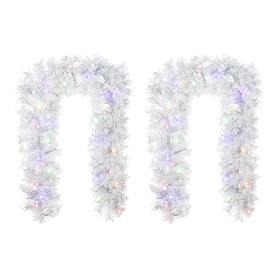 2-Pack 6ft Pre-Lit Snow Flocked White Pine Garlands