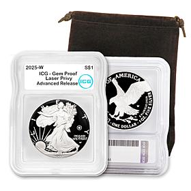 2025 Proof ICG Advance Release Silver Eagle with Laser Privy Mark
