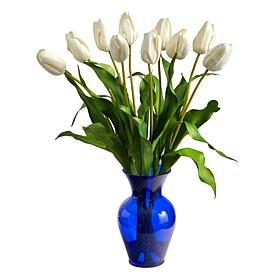 22 in. Dutch Tulip Artificial Arrangement in Blue Colored Vase