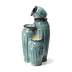 27.25"H 3-Tier Turquoise Pattern Ceramic Pots Fountain, Pump and Light
