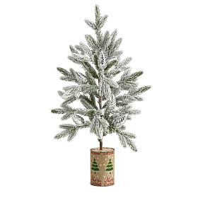 28 in. Flocked Christmas Artificial Tree in Decorative Planter