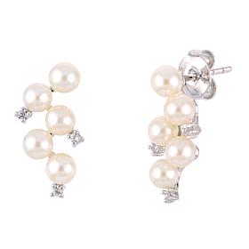 3-4mm Cultured Pearl and Created Gem Staggered Drop Earrings