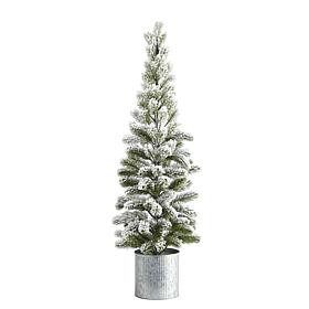 3 ft. Flocked Christmas Artificial Pine Tree in Tin Planter