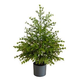 3-ft Real Touch Cedar Tree in Gray Planter by Nearly Natural