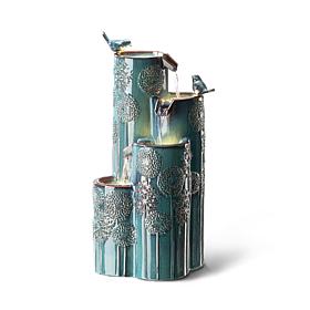 31.75"H 4-Tier Turquoise Dandelion Ceramic Outdoor Floor Fountain