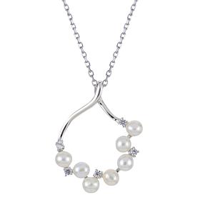 3.5-4mm Cultured Pearl and Created White Sapphire Cluster Necklace