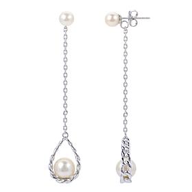 4-6.5mm Cultured Freshwater Pearl Chain-Linked Linear Dangle Earrings