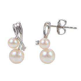 4-6.5mm Cultured Pearl and Created Sapphire Twist Vine Earrings