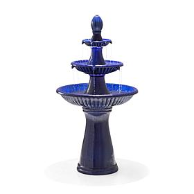 45.25"H Oversized Cobalt Blue 3-Tier Pedestal Ceramic Outdoor Fountain