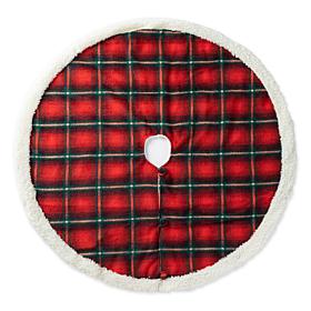 48" D Red/Black Plaid Reversible Sherpa/Flannel Christmas Tree Skirt
