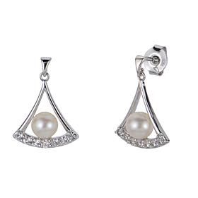 5-5.5mm Cultured Pearl and Created Gem Open Triangle Drop Earrings