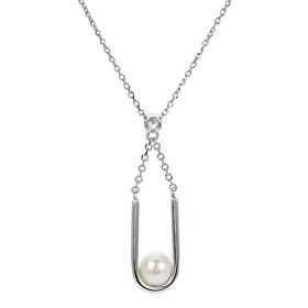 5-5.5mm Cultured Pearl and White Topaz U-Shaped Drop Necklace