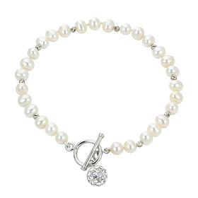 5-5.5mm Cultured Pearl Pavé Ball 7-1/2" Toggle Bracelet