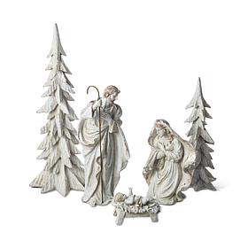 5-piece Resin Holy Family with Christmas Trees