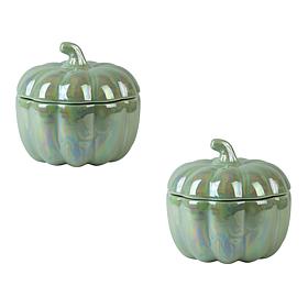 5" Pumpkin Covered Dish - Sage Green Luster, Set of 2